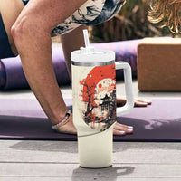 Samurai Warrior Japan Tumbler With Handle Red-blossomed Tree Classic Japanese Stylized - Polynesian Pride