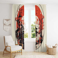 Samurai Warrior Japan Window Curtain Red-blossomed Tree Classic Japanese Stylized - Polynesian Pride