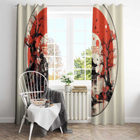 Samurai Warrior Japan Window Curtain Red-blossomed Tree Classic Japanese Stylized - Polynesian Pride