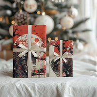 Samurai Warrior Japan Wrapping Paper Red-blossomed Tree Classic Japanese Stylized - Polynesian Pride