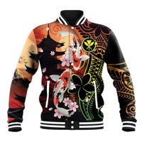 Hawaiian and Japanese Baseball Jacket Koi Fish With Kanaka Polynesian Tattoo - Polynesian Pride