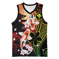 Hawaiian and Japanese Basketball Jersey Koi Fish With Kanaka Polynesian Tattoo - Polynesian Pride