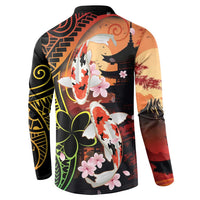 Hawaiian and Japanese Button Sweatshirt Koi Fish With Kanaka Polynesian Tattoo - Polynesian Pride
