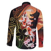 Hawaiian and Japanese Family Matching Long Sleeve Bodycon Dress and Hawaiian Shirt Koi Fish With Kanaka Polynesian Tattoo - Polynesian Pride