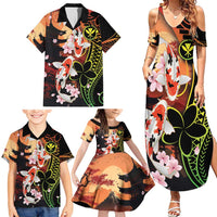 Hawaiian and Japanese Family Matching Summer Maxi Dress and Hawaiian Shirt Koi Fish With Kanaka Polynesian Tattoo - Polynesian Pride