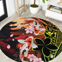 Hawaiian and Japanese Round Carpet Koi Fish With Kanaka Polynesian Tattoo - Polynesian Pride
