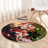 Hawaiian and Japanese Round Carpet Koi Fish With Kanaka Polynesian Tattoo - Polynesian Pride