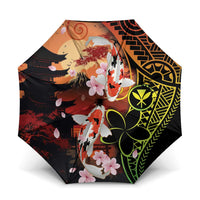 Hawaiian and Japanese Umbrella Koi Fish With Kanaka Polynesian Tattoo LT14 One Size Folded 11.42 inch Opened Diameter 37.4 inch Black - Polynesian Pride