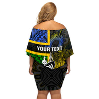 Personalised South Sea Islanders Family Matching Off Shoulder Short Dress and Hawaiian Shirt Kanakas With New Caledonia Coat Of Arms LT14 - Polynesian Pride
