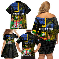 Personalised South Sea Islanders Family Matching Off Shoulder Short Dress and Hawaiian Shirt Kanakas With Fiji Coat Of Arms LT14 - Polynesian Pride