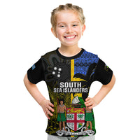 Personalised South Sea Islanders Kid T Shirt Kanakas With Fiji Coat Of Arms LT14 Black - Polynesian Pride