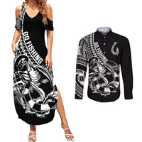 Personalised Polynesia Couples Matching Summer Maxi Dress and Long Sleeve Button Shirts Fish Hook Tattoo Go Fishing Polynesian Pattern Black LT14 Black - Polynesian Pride