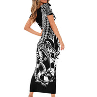 Personalised Polynesia Short Sleeve Bodycon Dress Fish Hook Tattoo Go Fishing Polynesian Pattern Black LT14 - Polynesian Pride