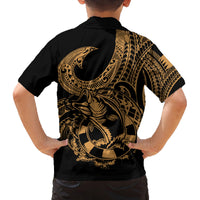 polynesia-family-matching-long-sleeve-bodycon-dress-and-hawaiian-shirt-fish-hook-tattoo-go-fishing-polynesian-pattern-gold