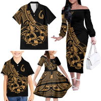 polynesia-family-matching-off-shoulder-long-sleeve-dress-and-hawaiian-shirt-fish-hook-tattoo-go-fishing-polynesian-pattern-gold