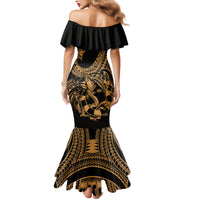 Polynesia Mermaid Dress Fish Hook Tattoo Go Fishing Polynesian Pattern Gold LT14 - Polynesian Pride