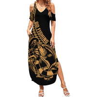 Polynesia Summer Maxi Dress Fish Hook Tattoo Go Fishing Polynesian Pattern Gold LT14 Women Gold - Polynesian Pride