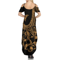 Polynesia Summer Maxi Dress Fish Hook Tattoo Go Fishing Polynesian Pattern Gold LT14 - Polynesian Pride