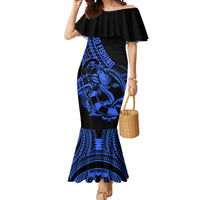 Polynesia Mermaid Dress Fish Hook Tattoo Go Fishing Polynesian Pattern Blue LT14 Women Blue - Polynesian Pride
