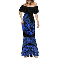 Polynesia Mermaid Dress Fish Hook Tattoo Go Fishing Polynesian Pattern Blue LT14 - Polynesian Pride