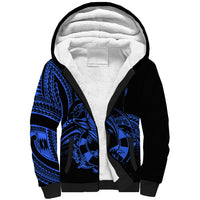 Polynesia Sherpa Hoodie Fish Hook Tattoo Go Fishing Polynesian Pattern Blue LT14 Unisex Blue - Polynesian Pride