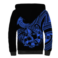 Polynesia Sherpa Hoodie Fish Hook Tattoo Go Fishing Polynesian Pattern Blue LT14 - Polynesian Pride