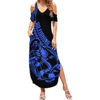 Polynesia Summer Maxi Dress Fish Hook Tattoo Go Fishing Polynesian Pattern Blue LT14 Women Blue - Polynesian Pride