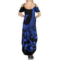 Polynesia Summer Maxi Dress Fish Hook Tattoo Go Fishing Polynesian Pattern Blue LT14 - Polynesian Pride