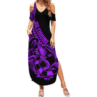 Polynesia Summer Maxi Dress Fish Hook Tattoo Go Fishing Polynesian Pattern Purple LT14 Women Purple - Polynesian Pride