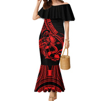 Polynesia Mermaid Dress Fish Hook Tattoo Go Fishing Polynesian Pattern Red LT14 Women Red - Polynesian Pride