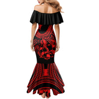 Polynesia Mermaid Dress Fish Hook Tattoo Go Fishing Polynesian Pattern Red LT14 - Polynesian Pride