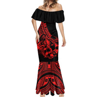 Polynesia Mermaid Dress Fish Hook Tattoo Go Fishing Polynesian Pattern Red LT14 - Polynesian Pride