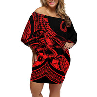 polynesia-off-shoulder-short-dress-fish-hook-tattoo-go-fishing-polynesian-pattern-red