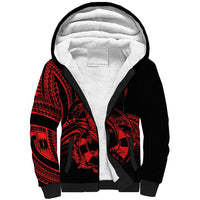 Polynesia Sherpa Hoodie Fish Hook Tattoo Go Fishing Polynesian Pattern Red LT14 Unisex Red - Polynesian Pride