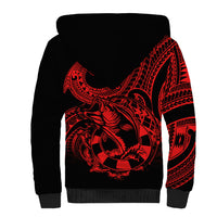 Polynesia Sherpa Hoodie Fish Hook Tattoo Go Fishing Polynesian Pattern Red LT14 - Polynesian Pride
