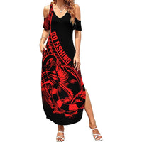 Polynesia Summer Maxi Dress Fish Hook Tattoo Go Fishing Polynesian Pattern Red LT14 Women Red - Polynesian Pride