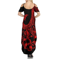 Polynesia Summer Maxi Dress Fish Hook Tattoo Go Fishing Polynesian Pattern Red LT14 - Polynesian Pride