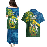 Solomon Islands Couples Matching Puletasi Dress and Hawaiian Shirt Tropical Leaves With Melanesian Pattern LT14 - Polynesian Pride
