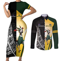 New Zealand and South Africa Rugby Custom Couples Matching Short Sleeve Bodycon Dress and Long Sleeve Button Shirt Maori Silver Fern Springbok Together - Polynesian Pride