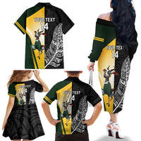 New Zealand and South Africa Rugby Custom Family Matching Off The Shoulder Long Sleeve Dress and Hawaiian Shirt Maori Silver Fern Springbok Together - Polynesian Pride