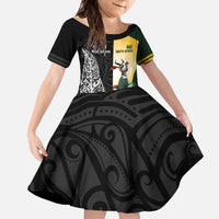 New Zealand and South Africa Rugby Custom Family Matching Short Sleeve Bodycon Dress and Hawaiian Shirt Maori Silver Fern Springbok Together - Polynesian Pride