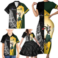 New Zealand and South Africa Rugby Custom Family Matching Short Sleeve Bodycon Dress and Hawaiian Shirt Maori Silver Fern Springbok Together - Polynesian Pride