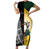 New Zealand and South Africa Rugby Custom Family Matching Short Sleeve Bodycon Dress and Hawaiian Shirt Maori Silver Fern Springbok Together - Polynesian Pride