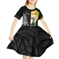 New Zealand and South Africa Rugby Custom Kid Short Sleeve Dress Maori Silver Fern Springbok Together - Polynesian Pride