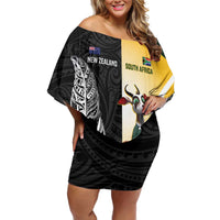 New Zealand and South Africa Rugby Custom Off Shoulder Short Dress Maori Silver Fern Springbok Together - Polynesian Pride