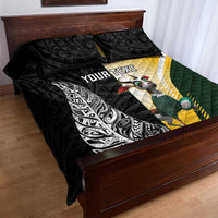 New Zealand and South Africa Rugby Custom Quilt Bed Set Maori Silver Fern Springbok Together - Polynesian Pride