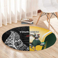 New Zealand and South Africa Rugby Custom Round Carpet Maori Silver Fern Springbok Together - Polynesian Pride