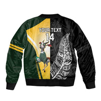 New Zealand and South Africa Rugby Custom Sleeve Zip Bomber Jacket Maori Silver Fern Springbok Together - Polynesian Pride