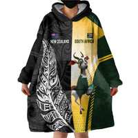 New Zealand and South Africa Rugby Custom Wearable Blanket Hoodie Maori Silver Fern Springbok Together - Polynesian Pride