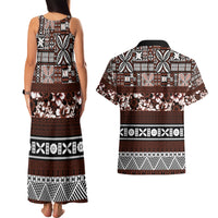 Bula Fiji Couples Matching Tank Maxi Dress and Hawaiian Shirt Fijian Tapa Masi With Hibiscus Flowers LT14 - Polynesian Pride